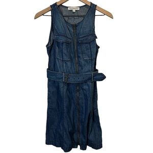 Abercrombie & Fitch Women’s Blue Denim Zip-Front Belted Mini Dress Size Small